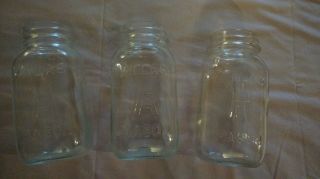 3 Vintage Clear Glass Hazel Atlas H Over A Square Mason Jar Quart
