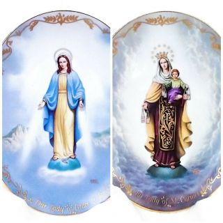 2 Hector Garrido Visions Of Our Lady Collector Plates " Of Grace  Of Mt Carmel "