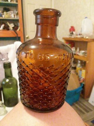 Amber Jug Poison With Warning Not To Be Taken Checker Pattern 3.  5 "