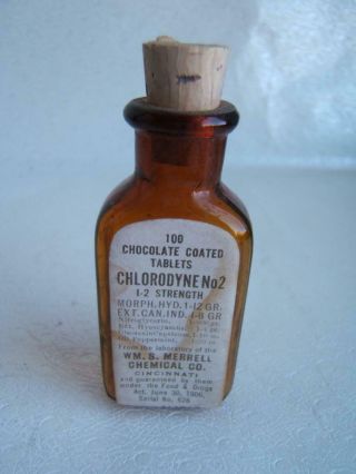 Antique Chlorodyne No.  2 Medicine Bottle Morph.  Hyd.  1 - 12 Gr.