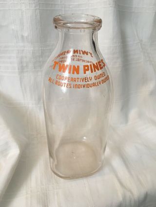 Vintage Quart Milk Bottle Twin Pines Dairy Detroit Michigan