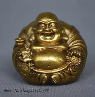Chinese Buddhism Pure Copper Brass Ruyi Happy Laughing Maitreya Buddha Statue