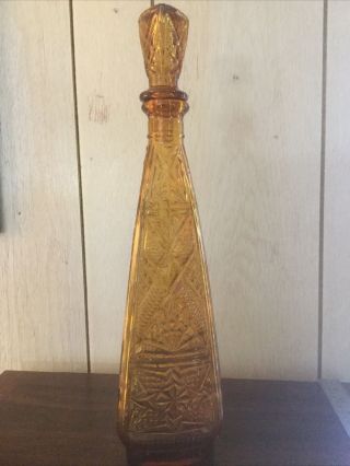 Vintage Amber Glass Triangle Shaped Decanter