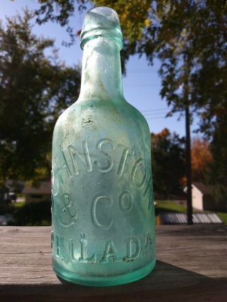 Johnston & Co Philadelphia Pa Squat Bottle Patina Glass 1800s