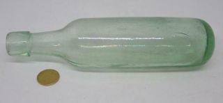 Antique Round Bottom Glass Soda Bottle 10 " Long Aqua Blue Old Glass W/bubbles