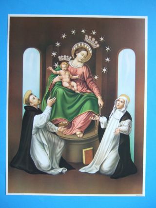 Catholic Print Picture Our Lady Of Pompei Rosary W/ St.  Dominic Catherine 12x16 "