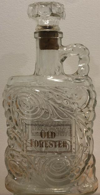 Vintage Old Forester Kentucky Straight Bourbon Whisky Clear Glass Decanter - Empty