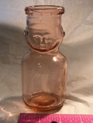 Vintage Pink Baby Face Cream Top Milk Bottle / Half Pint 8 Oz / Size Embossed