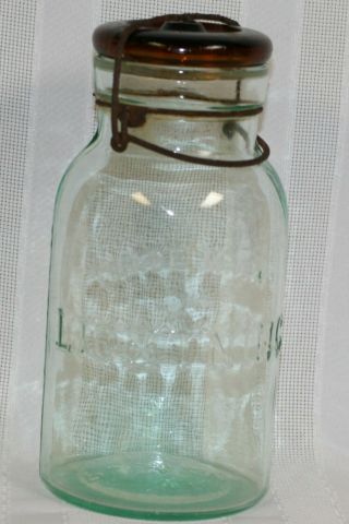 Vintage Trademark Lightning Quart Fruit Jar Putnam 151 Amber Lid