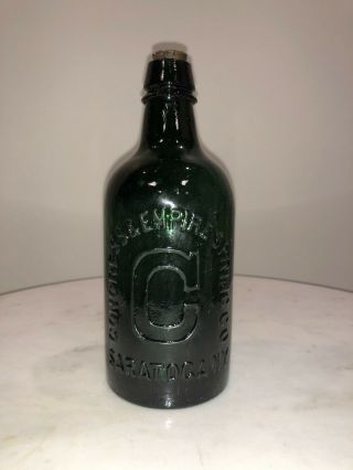 Antique Congress & Empire Spring Co Water Bottle,  Saratoga Ny,  Green / Teal