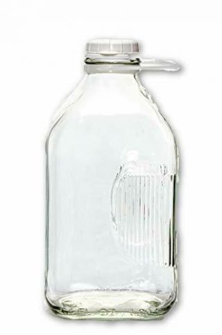 2 Qt Heavy Glass Milk Bottle With Handle & Cap 64 Oz 1/2 Gal.