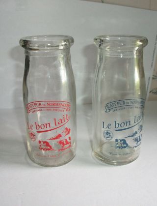 Estate Find - 2 - Vintage Small Le Bon Lait French Milk Bottles