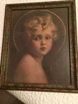 Antique Vintage “light Of The World” Framed Christ Child Picture