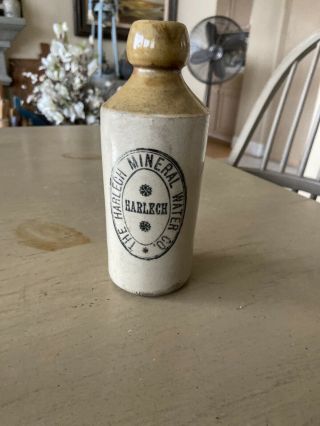 Rare Antique 7 " Stoneware Bottle Harlech Mineral Water Co.  Ginger Beer Style