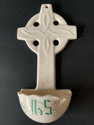 Donegal Parian China Handcrafted Ireland Ihs Celtic Cross Holy Water Font