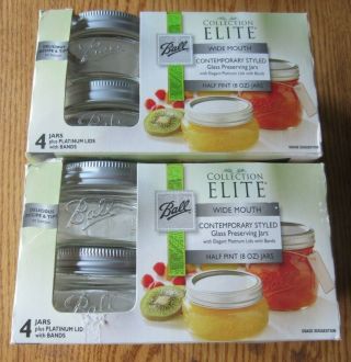 2 Packages Ball Wide Mouth Half Pint Canning Mason Jars,  Squatty 8 Oz.  8 Jars