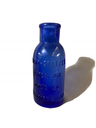Antique Bromo Seltzer Cobalt Glass Bottle Emerson Drug Co Baltimore Md 16