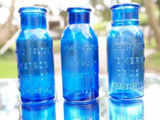 Set Of 3 Cobalt Blue Rare Medicine Bottles - 120,  Year Old