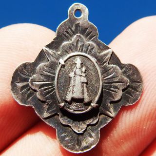 Blessed Virgin Mary Silver Medal Old Spanish Religious Charm Pendant