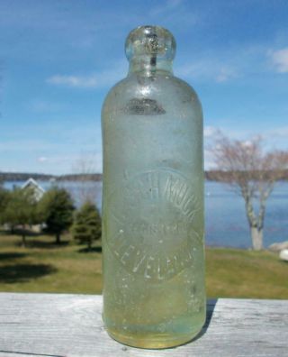Antique G.  Schmuck Cleveland,  O Apple Green Soda Bottle W/stopper