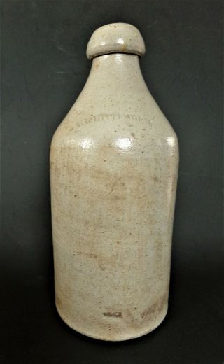 Salt Glazed Stoneware Beer Or Mead Bottle C.  Whittemore Philadelphia Pa