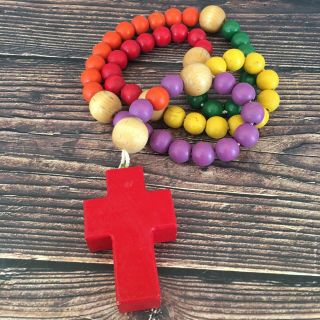 Set of 2 Child’s First Rosary Colorful Rainbow Wooden Beads Catholic Cross 2