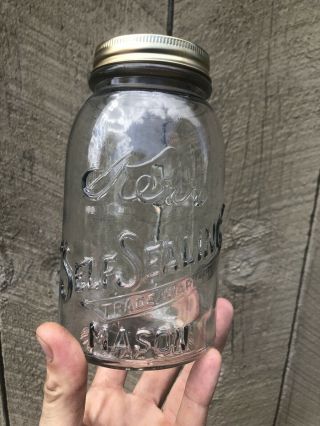 Kerr Self Sealing Mason Fruit Jar.  Wad Of Extra Glass Inside Lip.  Clear Quart