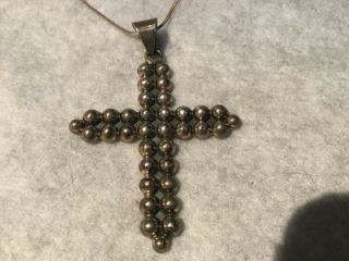Sterling Silver Large Cross Pendant Signed Hob Mexico With 30” Chain