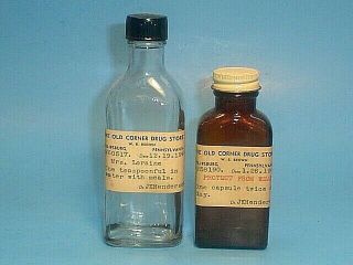 Two Vintage 1941 & 1944 The Old Corner Drug Store Philipsburg Pa Medicine Bottle