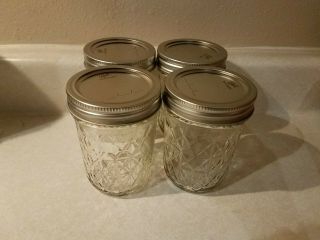 Set Of 4 Four Ball Half Pint 8oz Mason Jars Quilted Pattern W Ring Lid