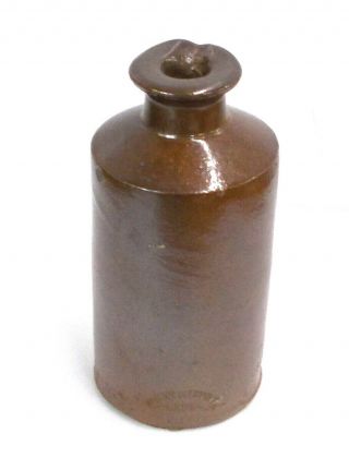 Antique 1800s English Brown Salt Glazed Stoneware Crock Ink Bottle With Spout
