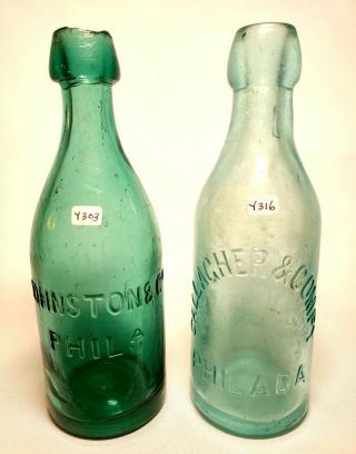 Philly Sodas - Iron Pontiled Johnston & Smooth Based Gallagher - Circa 1850 - 1970