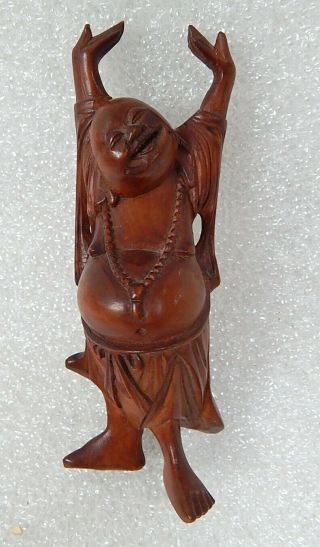 Vintage Chinese Small Carved Wood Happy Buddha Figure