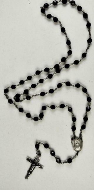 Vintage Early 20c Sterling Silver Blood Red Crystal Bead Rosary