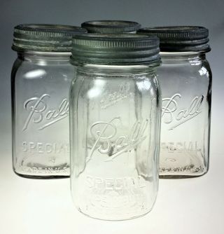 Set Of 4 Ball Special 1 Quart Canning Jar W Glass Zinc Lid