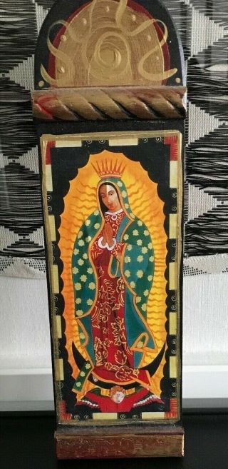 Icon Of La Virgen De Guadalupe On Wood By Christina Miller Retablos 11 " Tall