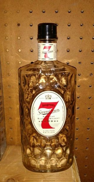 Limited Edition Rare Seagrams 7 Empty Clear Beveled Liquor Bottle For Diy