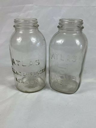 Vintage Clear Half Gallon Atlas Mason H Over A Glass Jar,  Strong Shoulder Two 2