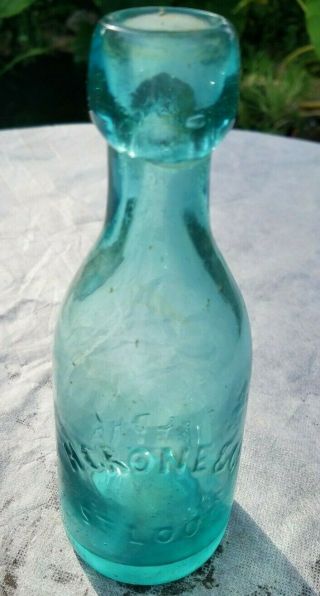 Blue Squat Blob Top Beer Bottle H.  Crone & Co St Louis Mo