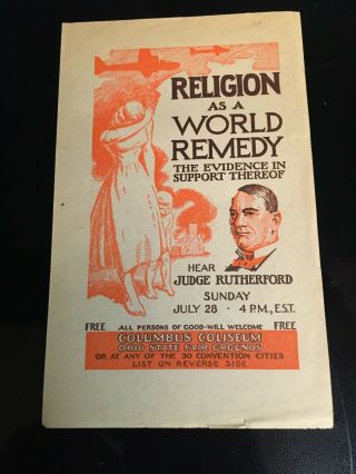Watchtower Judge Rutherford Religion As A World Remedy Handbill