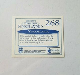 Merlin Official England 98 World Cup 1998 Gold Foil Sticker 268 Yugoslavia Flag 2