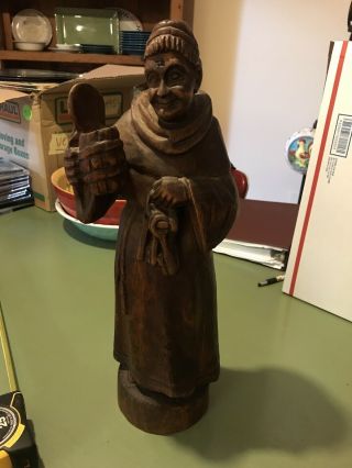 Large 17.  5 Inch German Wooden Statue Of A Monk Drinking Beer.