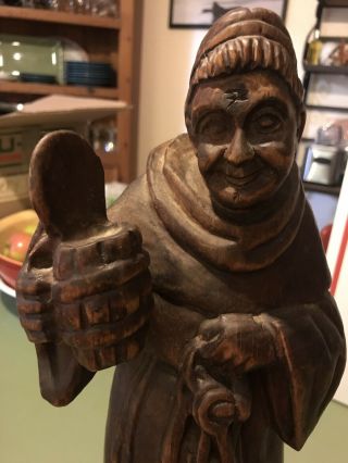 Large 17.  5 Inch German Wooden Statue Of A Monk Drinking Beer. 2