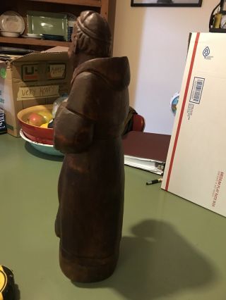 Large 17.  5 Inch German Wooden Statue Of A Monk Drinking Beer. 3