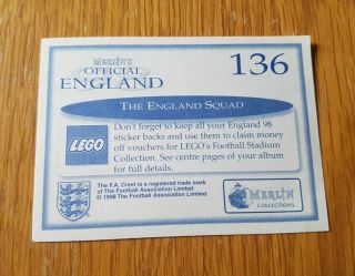 Merlin Official England 98 - WC 1998 Large Sticker 136 England Team 2