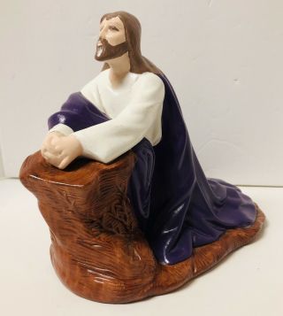 Jesus Kneeling Praying Statue Ceramic Figurine 9” H Hand Painted
