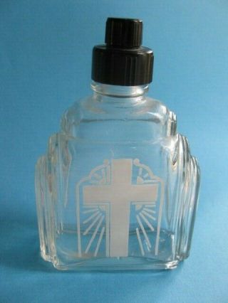 Vtg Art Deco Holy Water Bottle 2 Pc Black Sprinkle Cap With White Cross