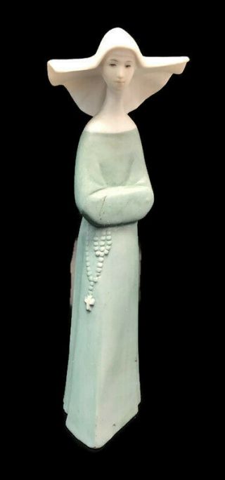 Lenwile Ardalt Nun Blue White Mid Century Hand Painted 7 " Figurine W Rosary 6238