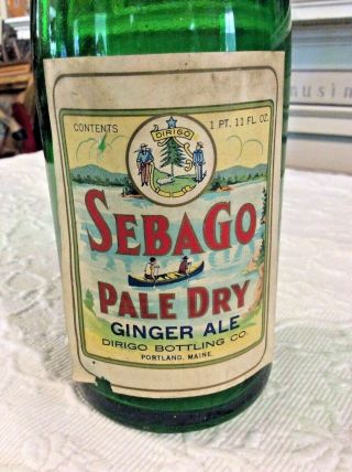 Sebago Pale Dry Ginger Ale Bottle 27 Fl Oz Dirigo Portland Maine Paper Label