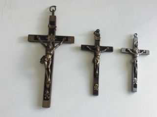 3 Vintage Pectoral Cross With Skull And Cross Bones